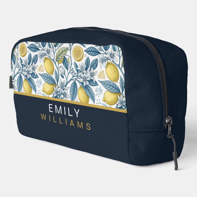 Neceser Custom Elegant Mediterranean Lemon Botanical Navy (Esquina derecha)
