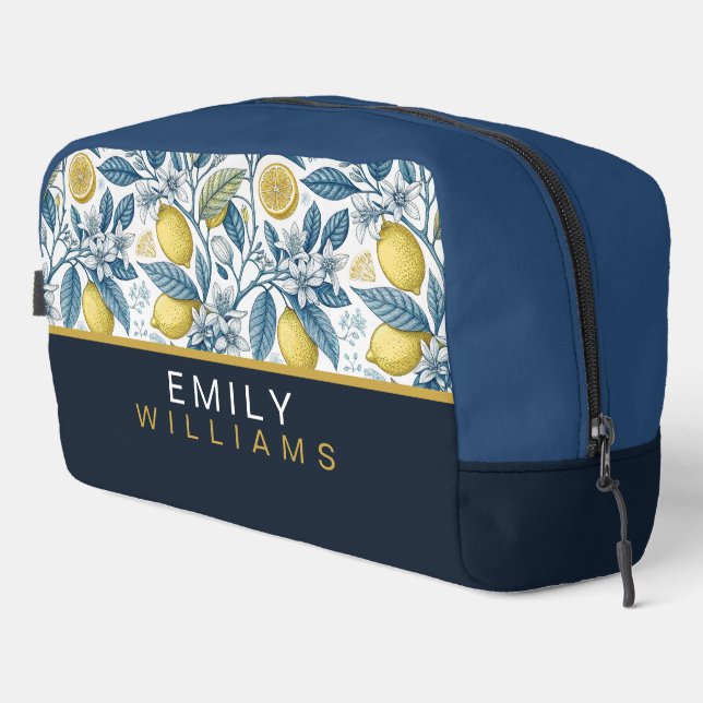Neceser Custom Elegant Mediterranean Lemon Botanical Navy (Esquina derecha)