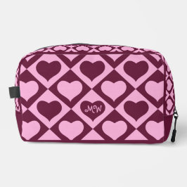Neceser Custom Heart Checkerboard Pattern Bordeaux Pink - 