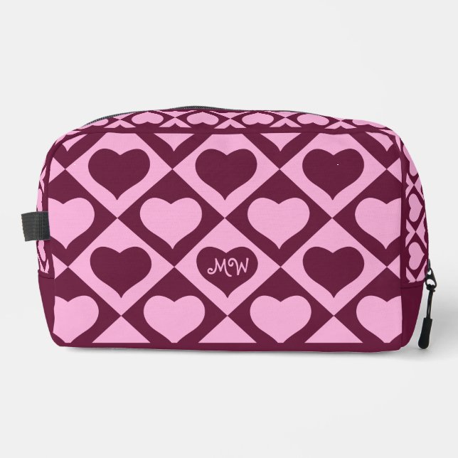 Neceser Custom Heart Checkerboard Pattern Bordeaux Pink -  (Anverso)