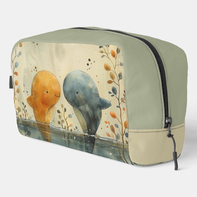 Neceser Cuta pintura acuática de dos ballenas (Esquina derecha)