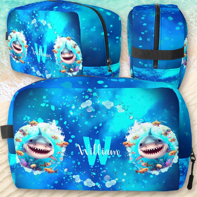 Neceser Cute Happy Guay Shark Boy Ocean Blue Name (Cute Happy Cool Shark Boy Ocean Blue Name Dopp Kit)