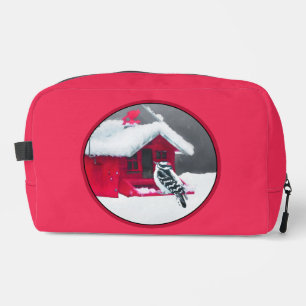 Neceser Downy Woodpecker en el alimentador rojo original d