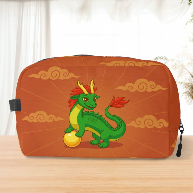 Neceser Dragón Chino Verde sobre Rojo (Subido por el creador)