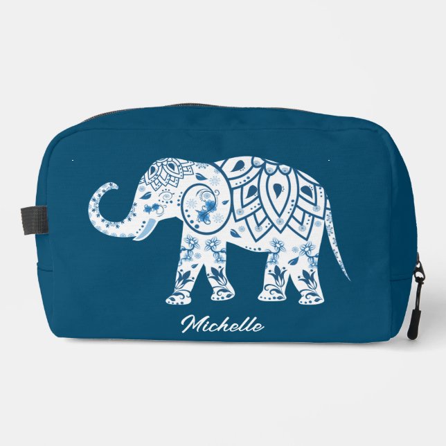 Neceser Elefante Azul Pateado Ornate Personalizado (Anverso)