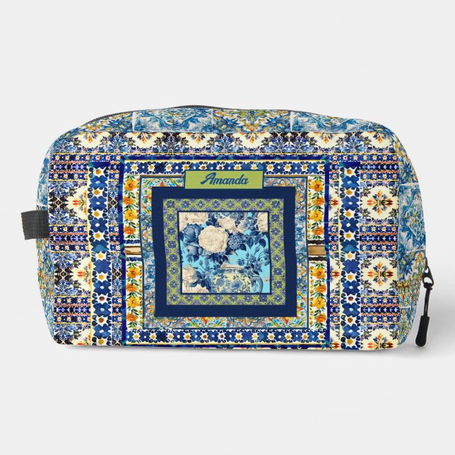 Neceser Elegante monograma de cerámica azul de azulejo (Anverso)