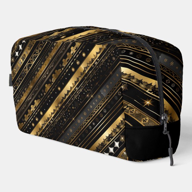 Neceser Elegante Negro Y Oro Horizontal Striping (Esquina derecha)