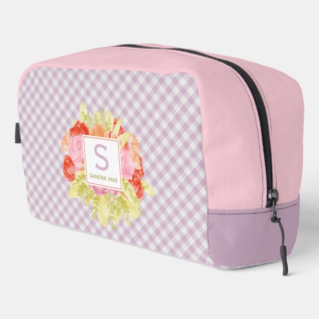Neceser Elegante Patrón de Cuadros Gingham Rosa Violeta Pa (Esquina derecha)
