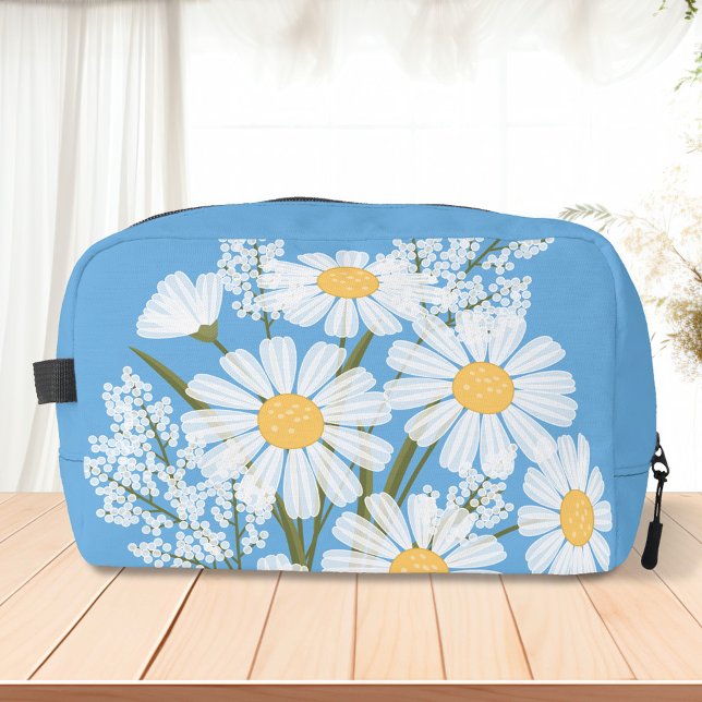 Neceser Elegantes margaritas blancas florales en azul (Subido por el creador)
