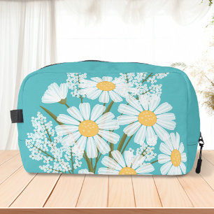 Neceser Elegantes margaritas blancas florales en Verde azu