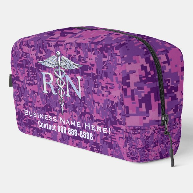 Neceser Enfermera inscrita RN Caduceus con texto (Esquina derecha)