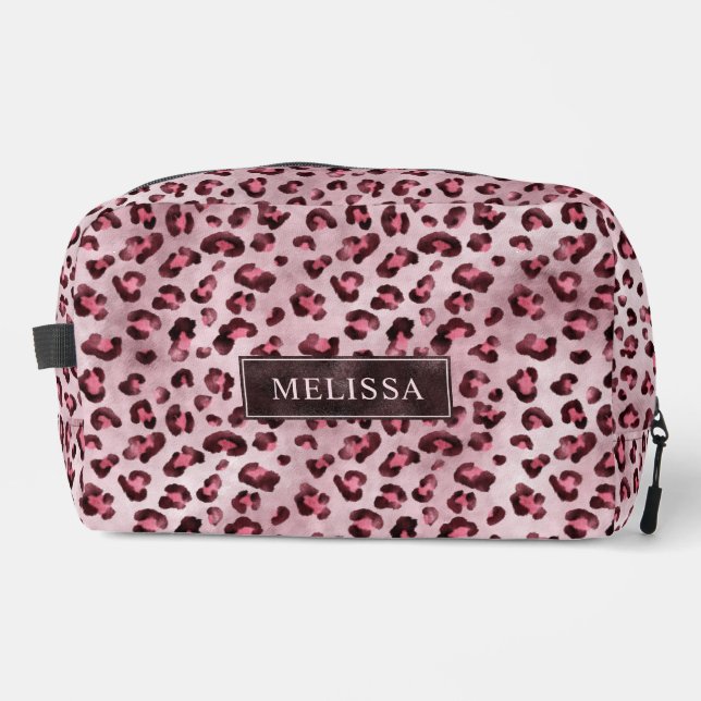 Neceser Estampado Animal Leopardo Rosa Con Hojas De Hoja Y (Anverso)