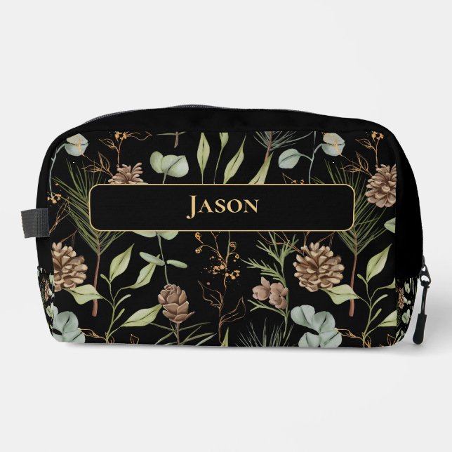 Neceser Estiloso Rústico de Woodland Pattern con nombre (Anverso)