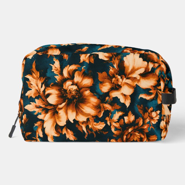 Neceser Exquisitas y lujosas flores doradas, hojas en azul (Reverso )