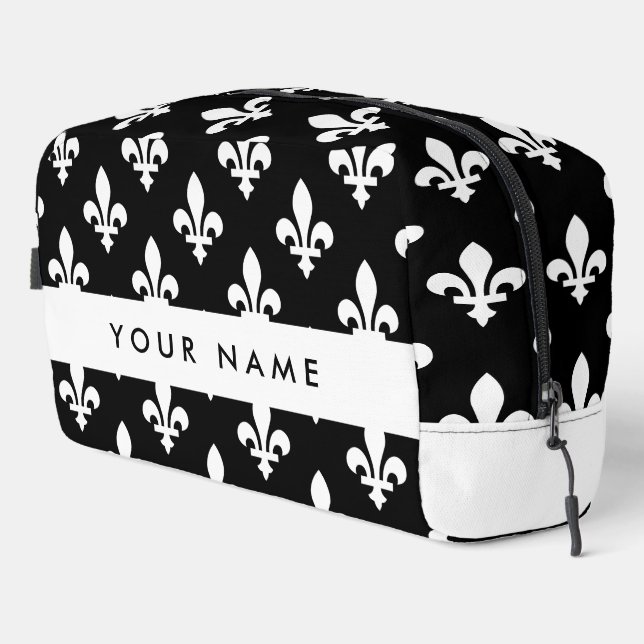 Neceser Fleur de Lis, Blanco sobre Negro, Blanco, Tu Nombr (Esquina derecha)