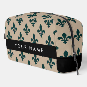 Neceser Fleur de Lis, Verde sobre Beige, Real, Tu Nombre
