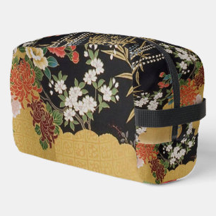 Neceser Floral japonesa de kimono de oro y negro oriental