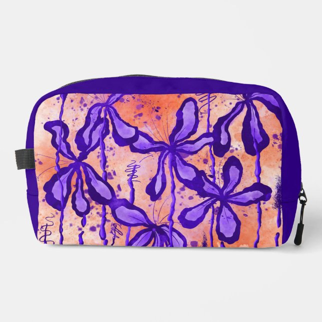 Neceser Flores con tinta abstracta moradas y Naranjas (Anverso)
