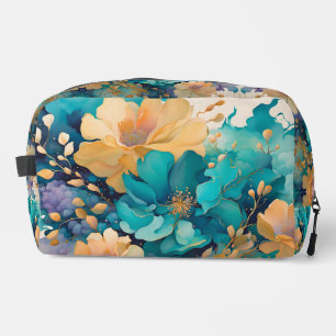 Neceser Flores de acuarela turquesa oro púrpura navy