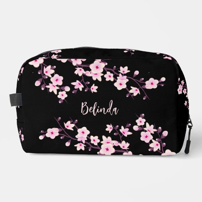 Neceser Flores de Cerezo Rosa Monograma Negro (Anverso)