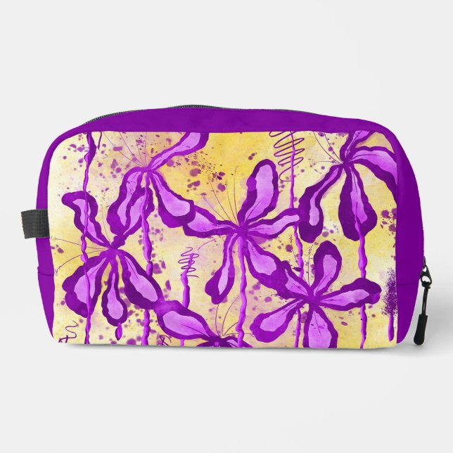 Neceser Flores de tinta abstracta moradas y amarillas (Anverso)