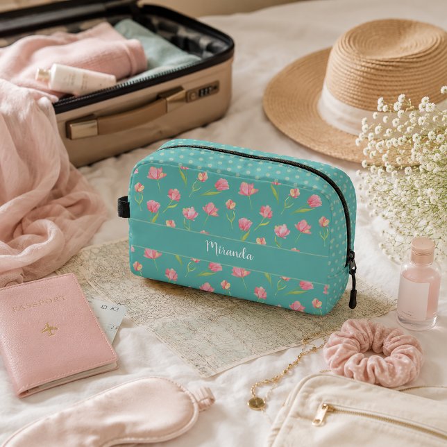 Neceser Flores Personalizadas de Acuarela Rosa (Keep your travel essentials beautifully organized.)