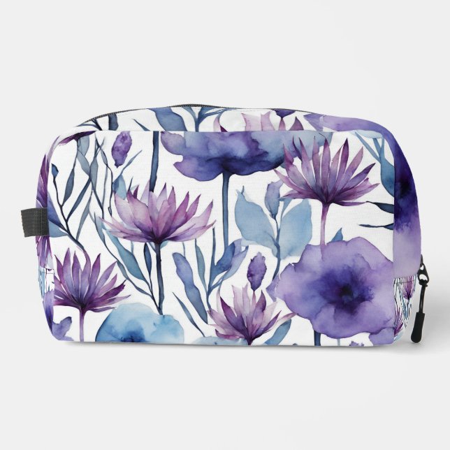 Neceser Flores Púrpura Y Azul Acuarela Diseño Floral (Anverso)