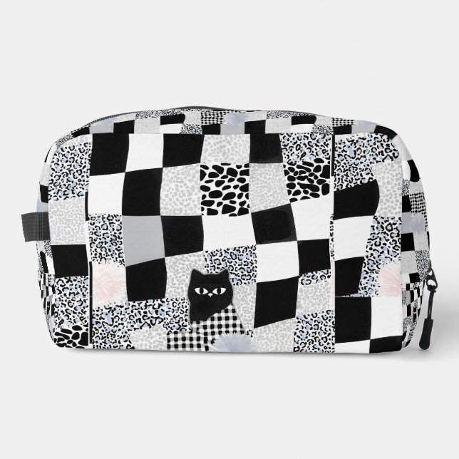 Neceser Gato Negro Cuadrillé Estampado Combinado Cheetah a (Anverso)