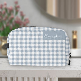 Neceser Gingham Pattern Plaid Preppy Check Blue White Name