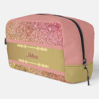 Neceser Glitter Glam Monograma Nombre Femenino Rosa Dorado