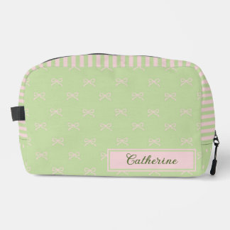 Neceser Green Pink Stripe Bow Pattern Coquette Cosmetic