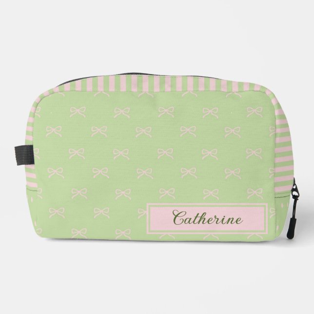 Neceser Green Pink Stripe Bow Pattern Coquette Cosmetic (Anverso)