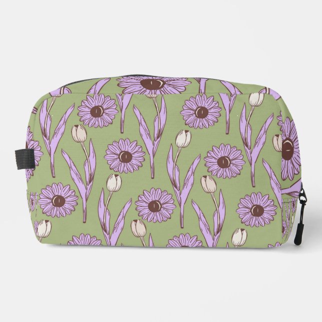 Neceser Green Purple Retro Y2K Funky Hippie Flower Pattern (Anverso)