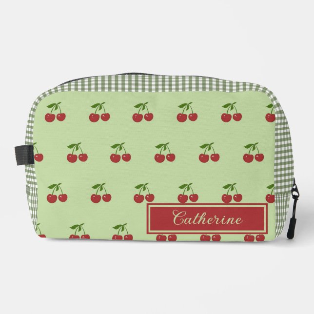 Neceser Green & Red Cherry Gingham Pattern Simple Fruit (Anverso)