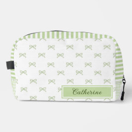 Neceser Green Stripe Bow Pattern Coquette Cosmetic