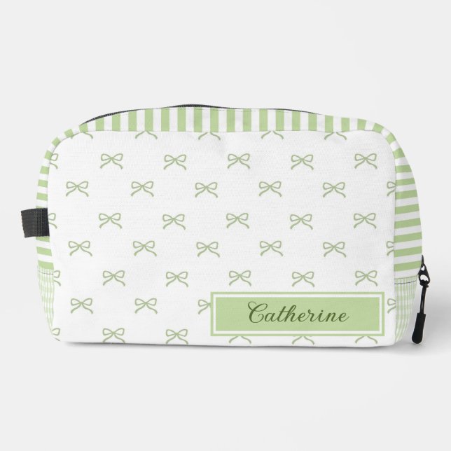 Neceser Green Stripe Bow Pattern Coquette Cosmetic (Anverso)