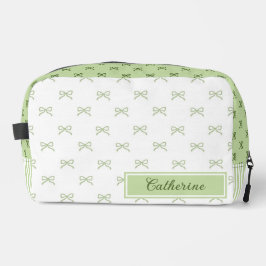 Neceser Green Stripe Bow Pattern Coquette Cosmetic