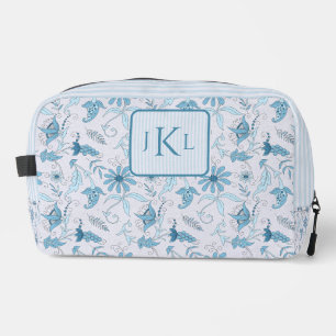 Neceser Hermoso floral azul y monograma rayado azul