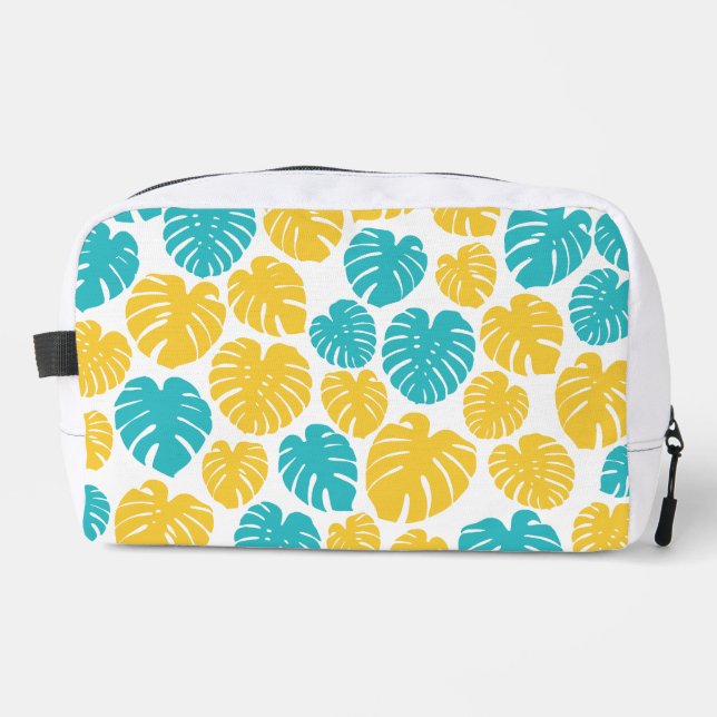 Neceser Hojas de Monstera en turquesa, amarillo y blanco (Anverso)