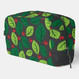 Neceser Hojas verdes, bayas rojas, patrón de hojas