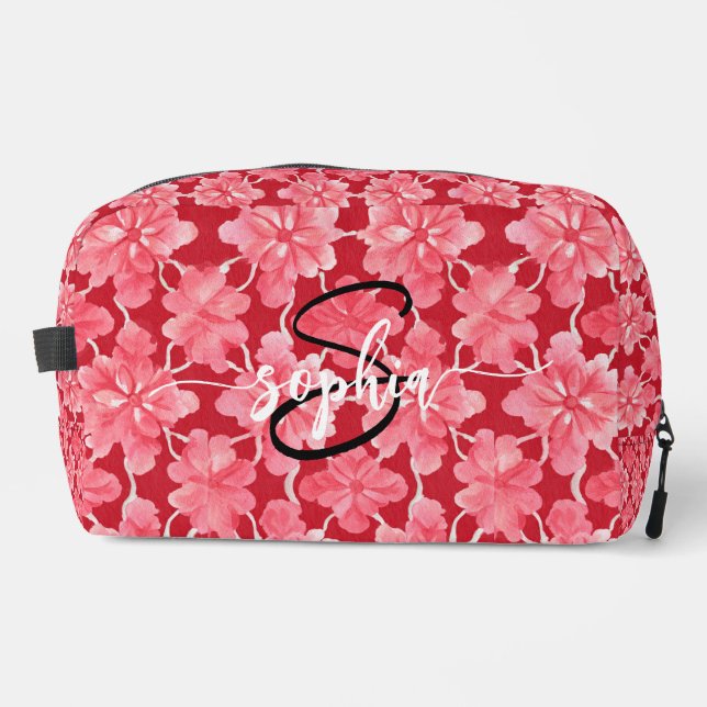 Neceser Hot Pink Floral Monogram Name Script Toiletry Bag (Anverso)