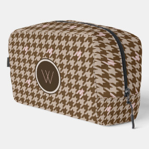 Neceser Houndstooth marrón con acento en rosa oro