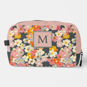 Neceser Inicial de flores rosadas con monograma
