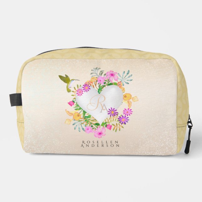 Neceser Jardín floral Monograma Corazón Beige (Anverso)