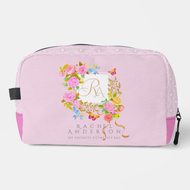 Neceser Jardín romántico florecido Monograma Rosa (Anverso)