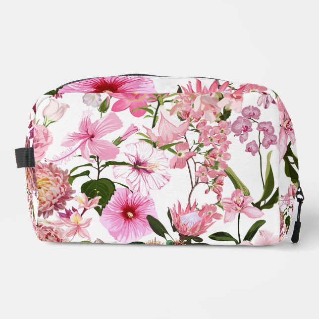 Neceser Jardín rosa y ilustracion de flores tropicales. (Anverso)