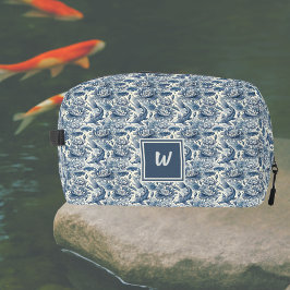 Neceser Koi Fish and Water Lily Blue Chinoiserie Monogram
