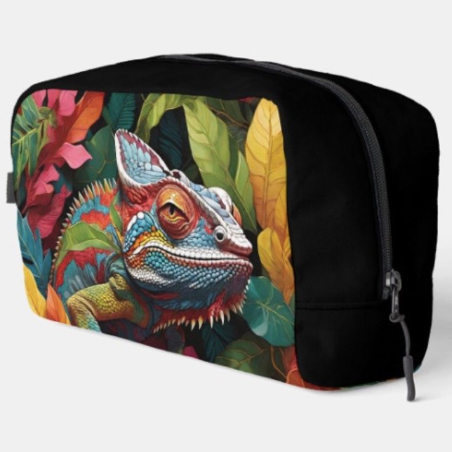 Neceser Lagarto Hojas & Color (Colourful Lizard Tropical Jungle Art toiletry bag with sturdy polyester fabric  zippered closure. )