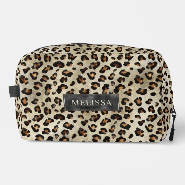 Neceser Leopard Animal Print With Black Faux Foil And Name (Anverso)