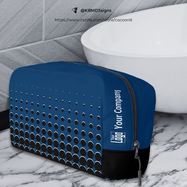 Neceser Logotipos promocionales de la compañía: puntos azu (Promotional Company Logo Dots Blue Black White Dopp Kit)